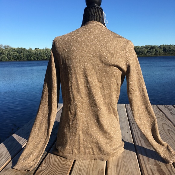 Ann Taylor tan shimmer button cardigan sweater - Picture 3 of 6